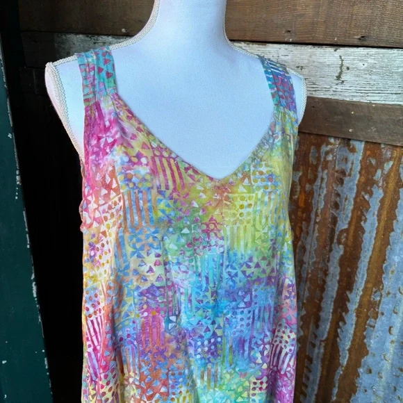 Colorful Sleeveless Midi Dress, Beach Cover up, Tie Die, Size L - Picture 2 of 7